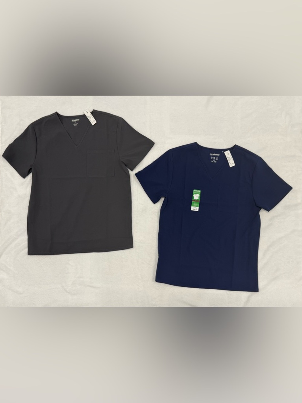 NEW Scrubstar Scrub Top Bundle (2) Small Pewter, Indigo Unisex Nurse Medical